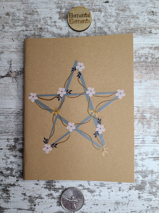 Pentacle star with floral and vine elements on it.