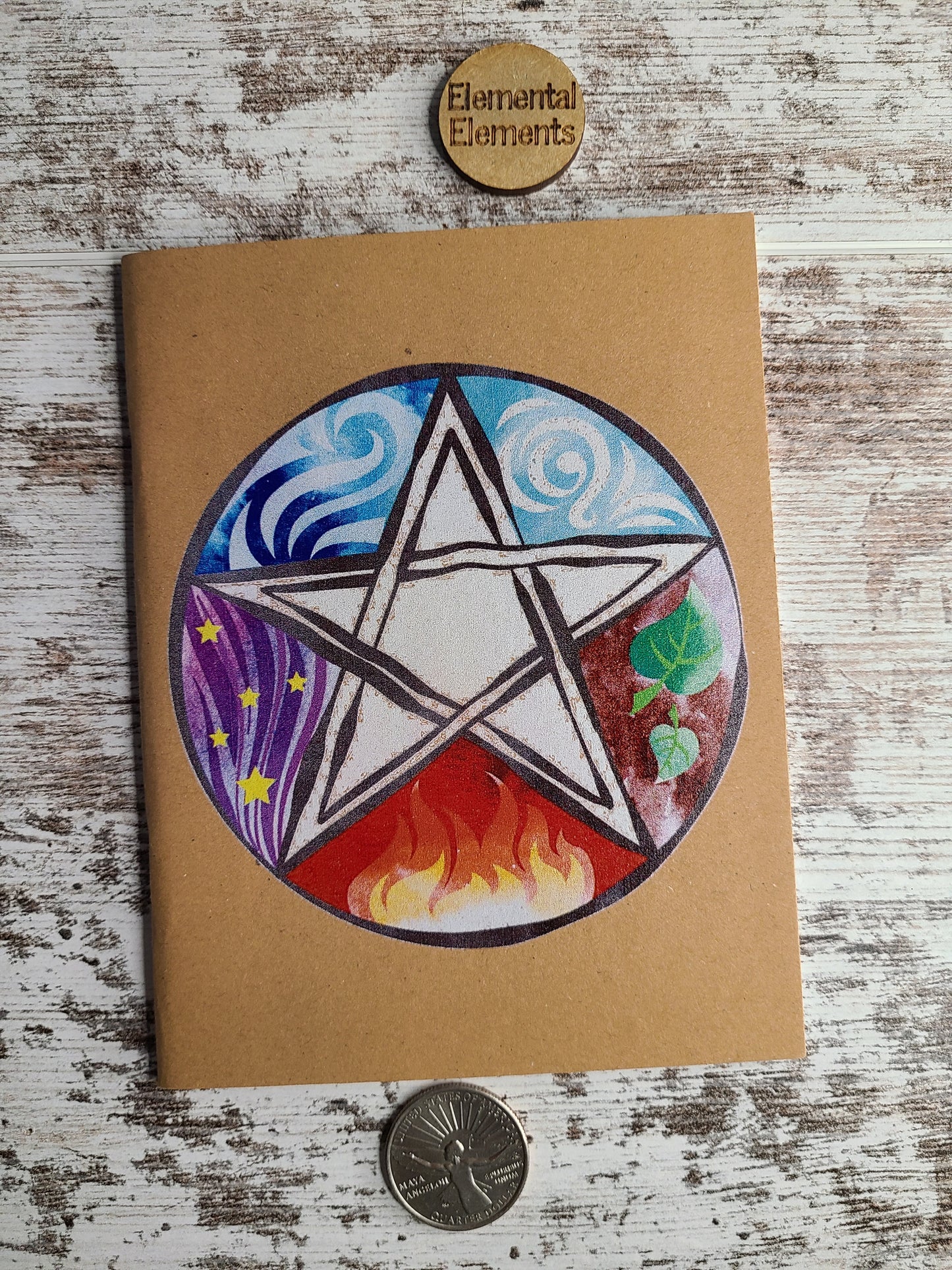 Earth Air Fire Water Spirit Elemental Five Point Star Pentacle Journal