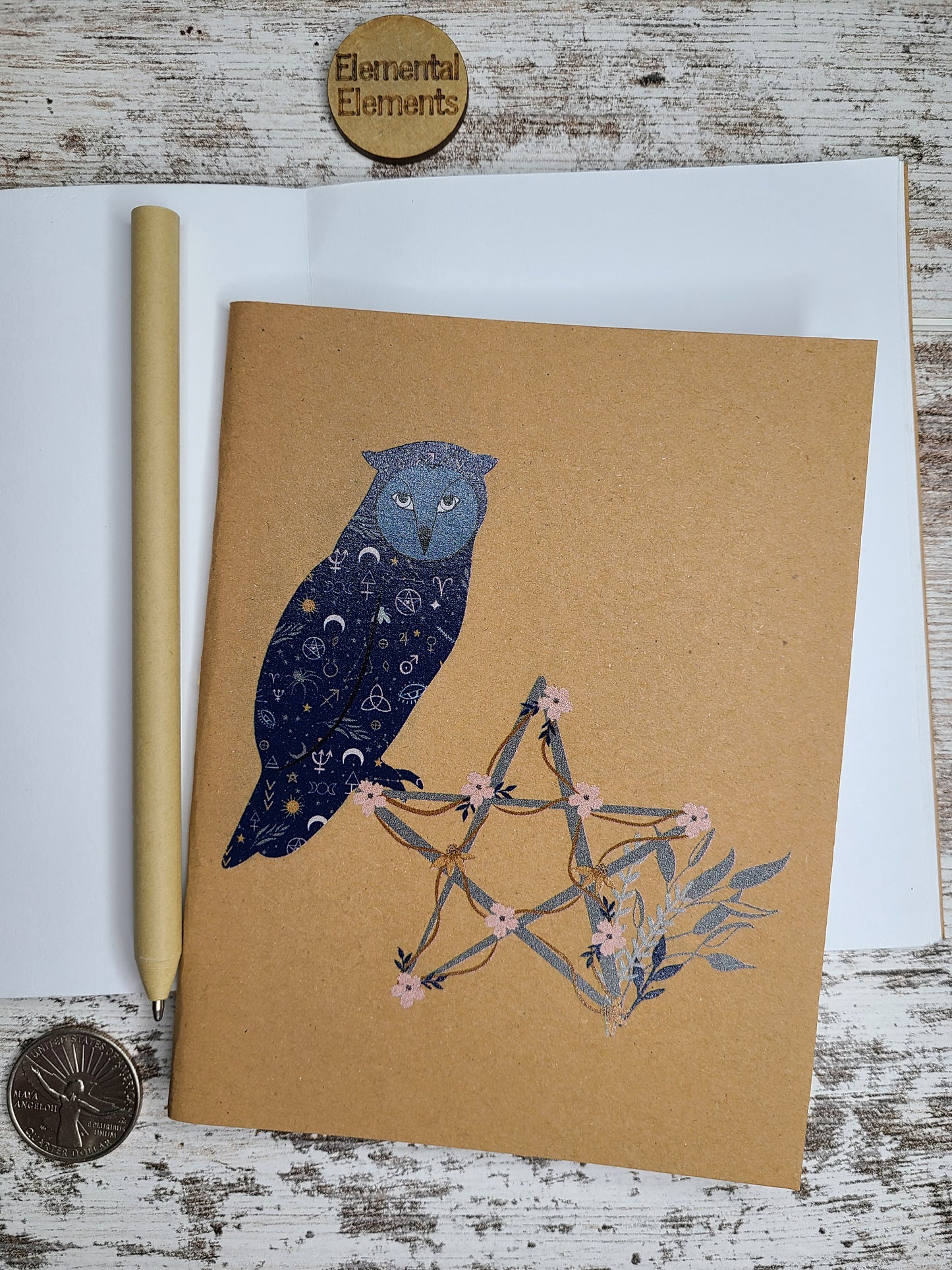 Journal Notebook | Owl Floral Pentacle | Elemental Elements