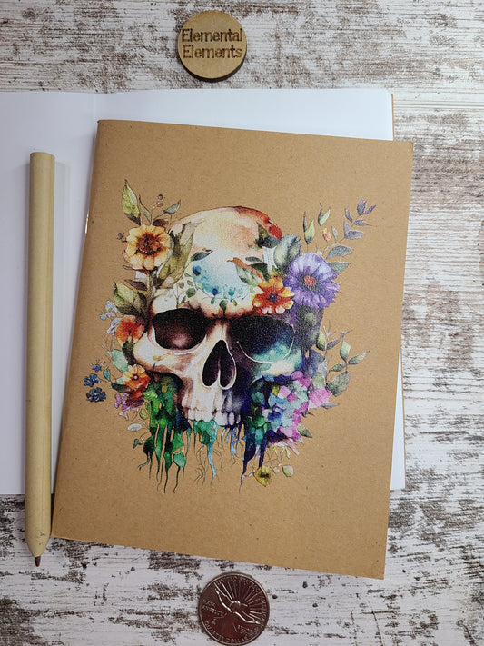 Recycled Floral Skull Watercolor Journal Notebook | Elemental Elements